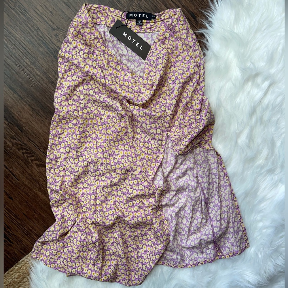 NWT • Motel Rocks • Floral Slit Midi Skirt • Purple+Yellow Floral • XS